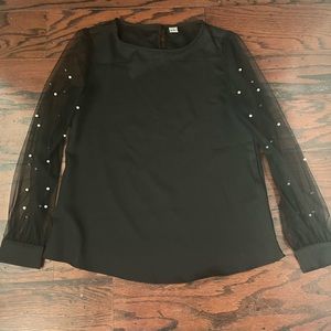 ⭐️ Floerns Women’s Pearl Sheer Mesh Long Sleeve Top Blouse